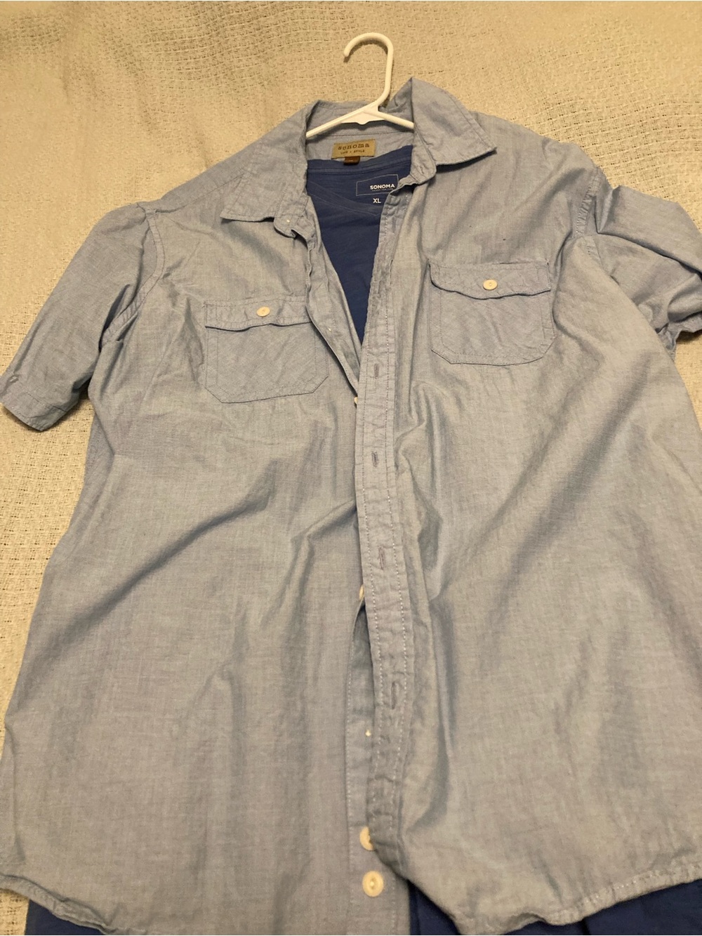 Sonoma Light Blue Short Sleeve Button-Down Shirt with Chest Pockets